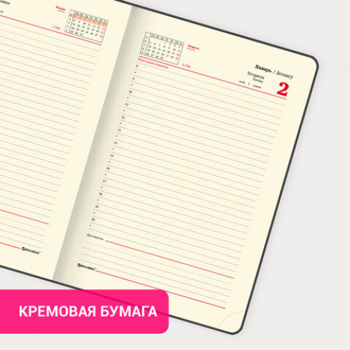 Ежедневник датированный 2024 А5 138x213 мм BRAUBERG Optimal, под кожу, резинка-фиксатор, держатель для ручки, бежевый, 114975