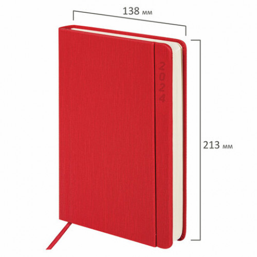 Ежедневник датированный 2024 А5 138x213мм BRAUBERG Flap, под кожу, магнитный клапан, красный, 114970