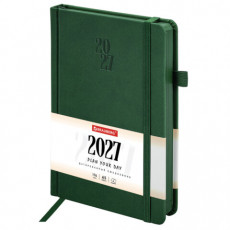 Ежедневник датированный 2027, А5, 138х213 мм, BRAUBERG Plain, под кожу, резинка, держатель для ручки, темно-зеленый, 118038 Ежедневник датированный 2027, А5, 138х213 мм, BRAUBERG Plain, под кожу, резинка, держатель для ручки, темно-зеленый, 118038