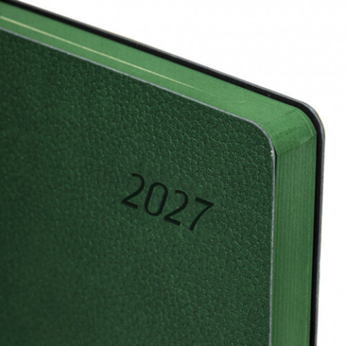 Ежедневник датированный 2027, А5, 138x213 мм, BRAUBERG Stylish, под кожу, гибкий, темно-зелёный, 117972