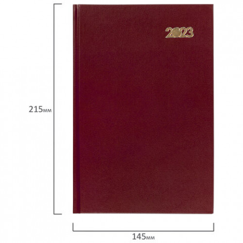 Ежедневник датированный на 2023 (145х215 мм), А5, STAFF, обложка бумвинил, бордовый, 114188