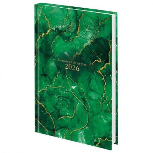 Ежедневник датированный 2026 145х215 мм, А5, STAFF, ламинированная обложка, Green Marble, 117315