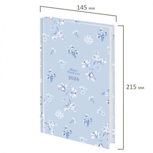 Ежедневник датированный 2026 145х215 мм, А5, STAFF, ламинированная обложка, Blue Flowers, 117316