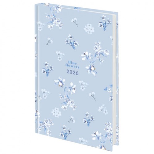 Ежедневник датированный 2026 145х215 мм, А5, STAFF, ламинированная обложка, Blue Flowers, 117316