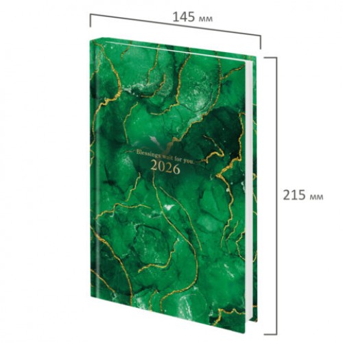 Ежедневник датированный 2026 145х215 мм, А5, STAFF, ламинированная обложка, Green Marble, 117315