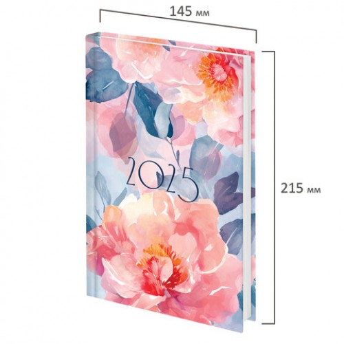 Ежедневник датированный 2025 145х215 мм, А5, STAFF, ламинированная обложка, Flowers, 116032