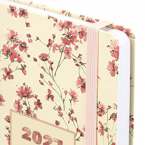Ежедневник датированный 2027 с резинкой, 145х203 мм, А5, BRAUBERG, твердый, Flower pattern, 117831
