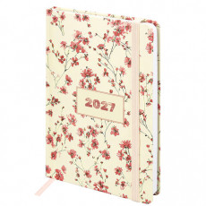 Ежедневник датированный 2027 с резинкой, 145х203 мм, А5, BRAUBERG, твердый, Flower pattern, 117831