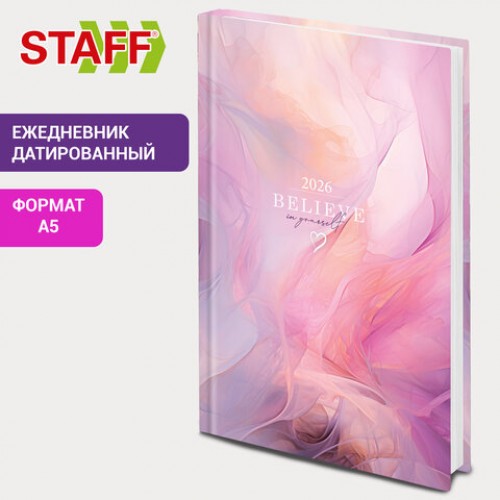 Ежедневник датированный 2026 145х215 мм, А5, STAFF, ламинированная обложка, Delicate, 117330