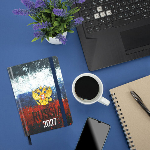 Ежедневник датированный 2027 с резинкой, 145х203 мм, А5, BRAUBERG, твердый, фольга, Russia, 117818