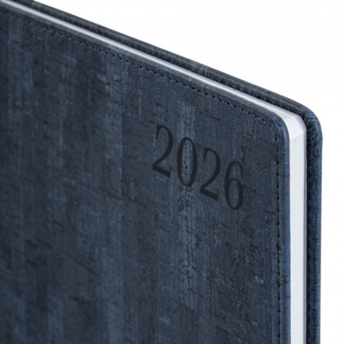 Еженедельник датированный 2026 БОЛЬШОЙ ФОРМАТ 210х297 мм, А4 BRAUBERG Wood, под кожу, синий, 117158