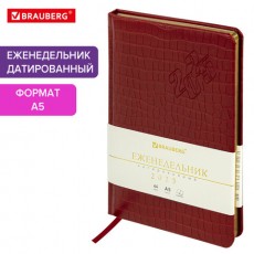 Еженедельник датированный 2025, А5, 145х215 мм, BRAUBERG Comodo, под кожу, красный, 115958