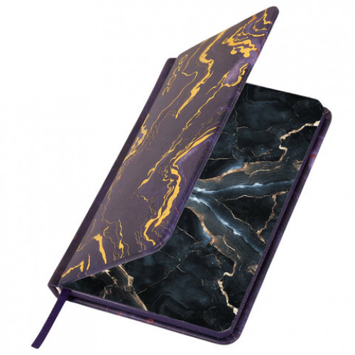 Еженедельник датированный 2026 МАЛЫЙ ФОРМАТ 95х155 мм, А6, BRAUBERG Vista, под кожу Black marble, 117203