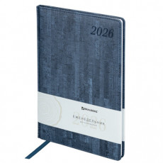 Еженедельник датированный 2026 БОЛЬШОЙ ФОРМАТ 210х297 мм, А4 BRAUBERG Wood, под кожу, синий, 117158