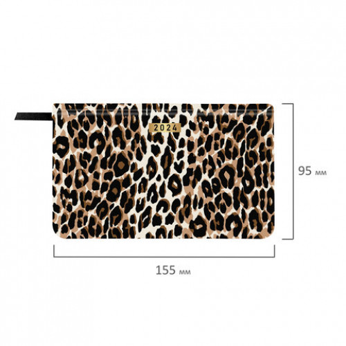 Еженедельник датированный 2024 А6 МАЛЫЙ ФОРМАТ 95х155 мм, BRAUBERG Vista, под кожу, Leopard, 115058