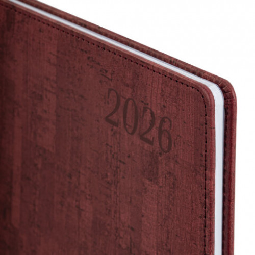Еженедельник датированный 2026 БОЛЬШОЙ ФОРМАТ 210х297 мм, А4 BRAUBERG Wood, под кожу, бордо, 117159