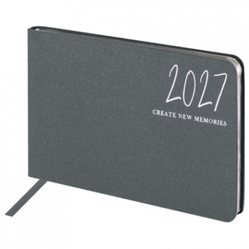 Еженедельник датированный 2027, МАЛЫЙ ФОРМАТ, 105х160 мм, А6, BRAUBERG Blaze, фольга, серый, 118158