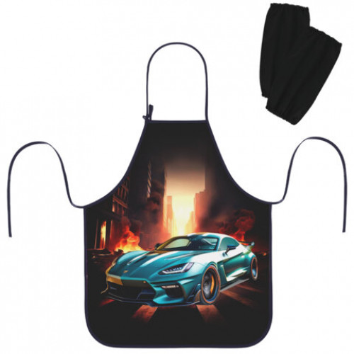 Накидка фартук с нарукавниками для труда ЮНЛАНДИЯ, 46х54 см, Fire car, 272465