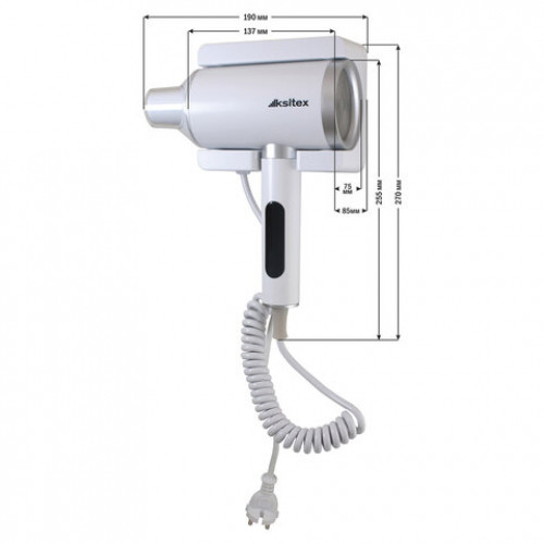 Фен для волос настенный KSITEX F-2000W JET, 2000Вт, пластик 2 скорости 2 температурны