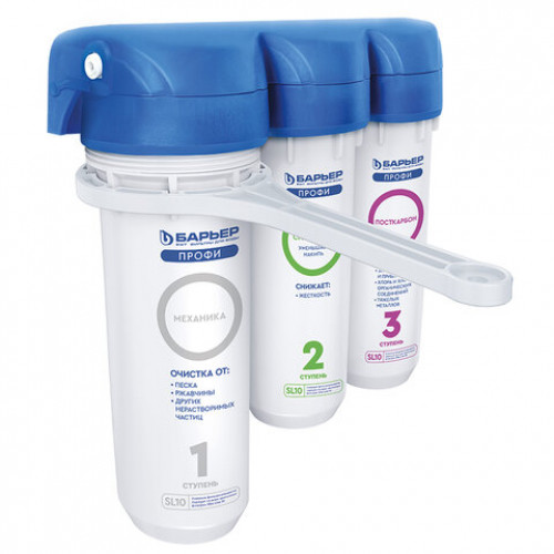 Фильтр для воды с краном в комплекте БАРЬЕР ПРОФИ Жесткость, 3 ступени, ресурс 10000 л, Н122Р00