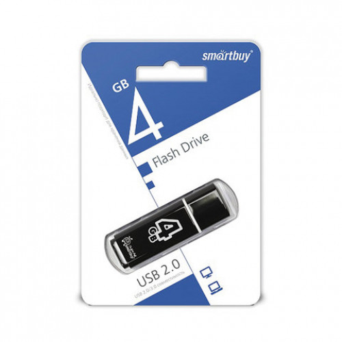 Флеш-диск 4 GB, SMARTBUY Glossy, USB 2.0, черный, SB4GBGS-K