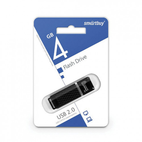 Флеш-диск 4 GB, SMARTBUY Quartz, USB 2.0, черный, SB4GBQZ-K