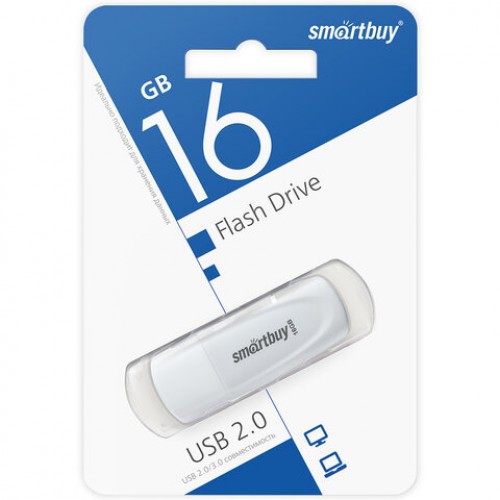 Флеш-диск 16GB SMARTBUY Scout USB 2.0, белый, SB016GB2SCW