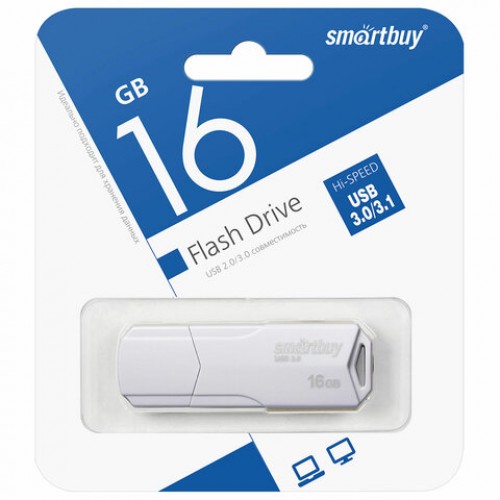 Флеш-диск 16GB SMARTBUY Clue USB 2.0, белый, SB16GBCLU-W