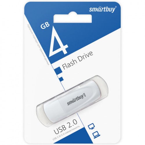 Флеш-диск 4GB SMARTBUY Scout USB 2.0, белый, SB004GB2SCW