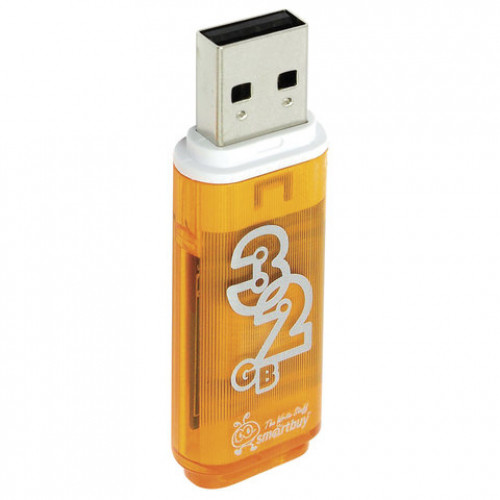 Флеш-диск 32 GB, SMARTBUY Glossy, USB 2.0, оранжевый, SB32GBGS-Or