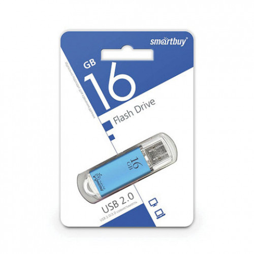 Флеш-диск 16 GB, SMARTBUY V-Cut, USB 2.0, металлический корпус, синий, SB16GBVC-B