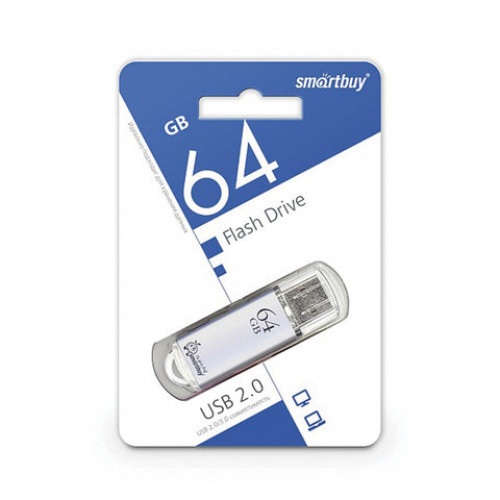 Флеш-диск 64 GB, SMARTBUY V-Cut, USB 2.0, металлический корпус, серебристый, SB64GBVC-S