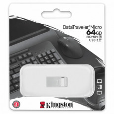 Флеш-диск 64GB KINGSTON DataTraveler Micro USB 3.2, металл. корпус, серебристый, DTMC, DTMC3G2/64GB