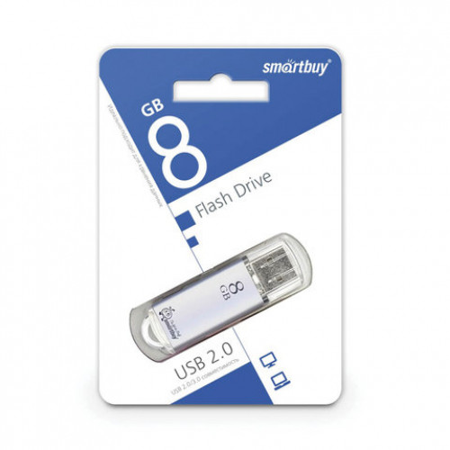 Флеш-диск 8 GB, SMARTBUY V-Cut, USB 2.0, металлический корпус, серебристый, SB8GBVC-S