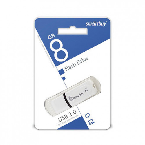 Флеш-диск 8 GB, SMARTBUY Paean, USB 2.0, белый, SB8GBPN-W