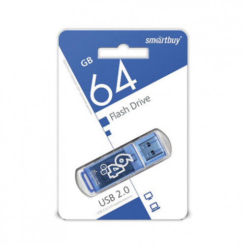 Флеш-диск 64 GB, SMARTBUY Glossy, USB 2.0, синий, SB64GBGS-B