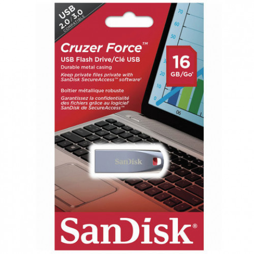 Флеш-диск 16 GB, SANDISK Cruzer Force, USB 2.0, металлический корпус, серебристый, SDCZ71-016G-B35