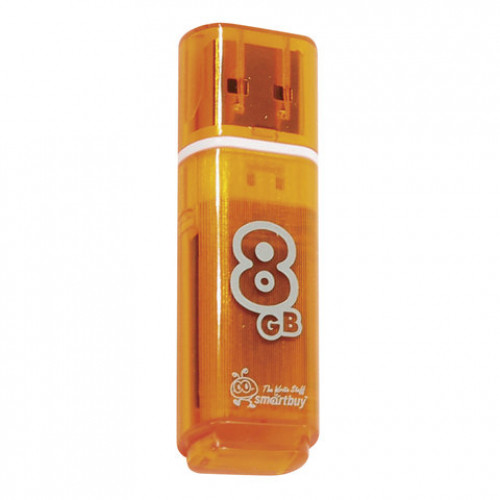 Флеш-диск 8 GB, SMARTBUY Glossy, USB 2.0, оранжевый, SB8GBGS-Or