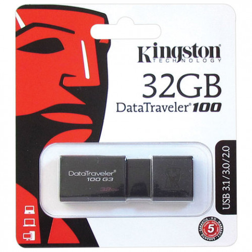 Флеш-диск 32 GB KINGSTON DataTraveler 100 G3 USB 3.0, черный, DT100G3/32GB