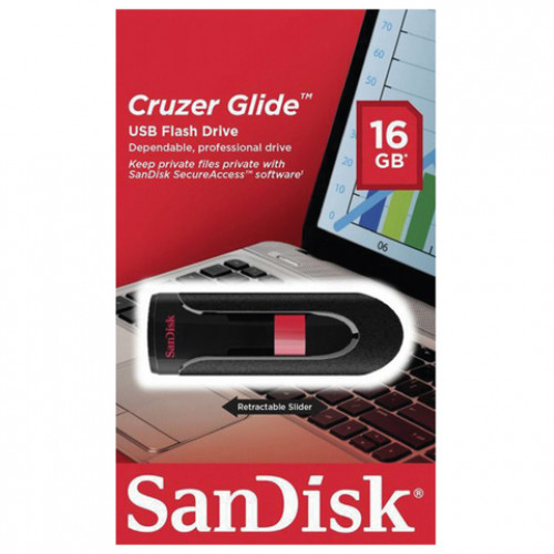 Флеш-диск 16 GB, SANDISK Cruzer Glide, USB 2.0, черный, SDCZ60-016G-B35