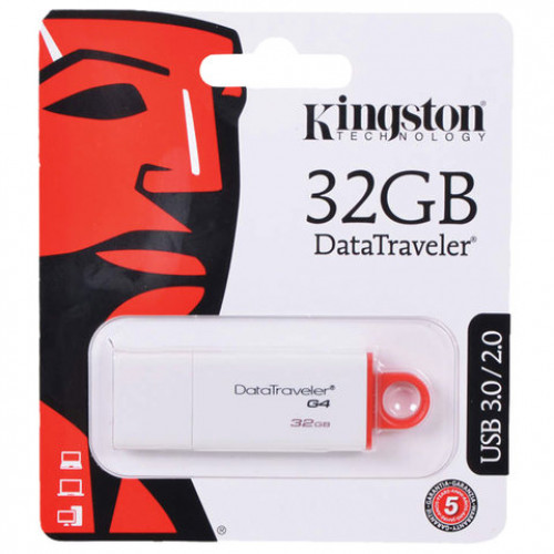 Флеш-диск 32 GB KINGSTON DataTraveler G4 USB 3.0, белый/красный, DTIG4/32GB