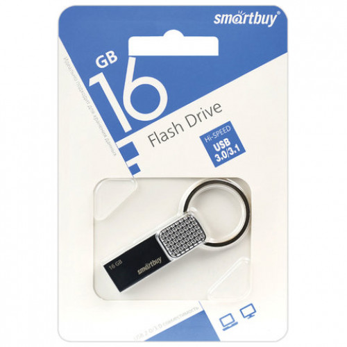 Флеш-диск 16 GB SMARTBUY Ring USB 3.0, серебристый, SB16GBRN