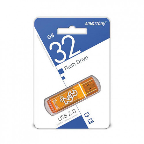 Флеш-диск 32 GB, SMARTBUY Glossy, USB 2.0, оранжевый, SB32GBGS-Or