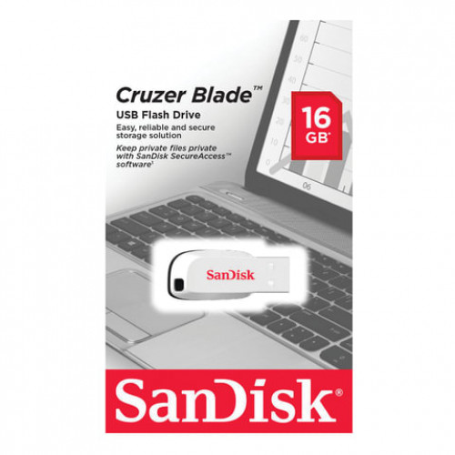 Флеш-диск 16 GB, SANDISK Cruzer Blade, USB 2.0, белый, Z50C-016G-B35W