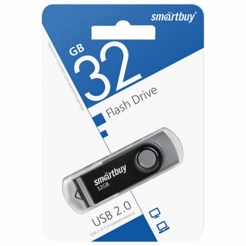 Флеш-диск 32 GB SMARTBUY Twist USB 2.0, черный, SB032GB2TWK