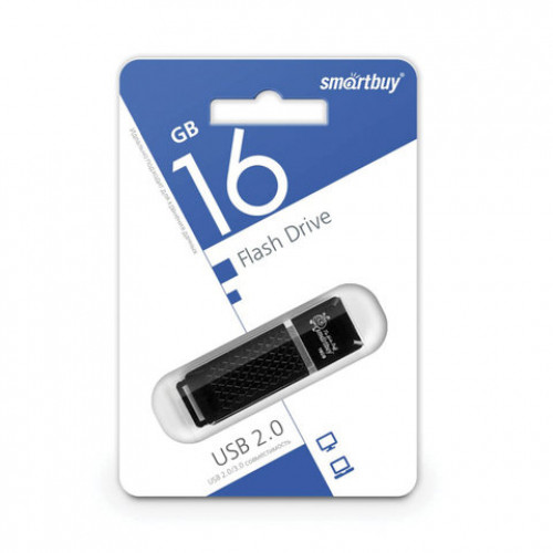 Флеш-диск 16 GB, SMARTBUY Quartz, USB 2.0, черный, SB16GBQZ-K