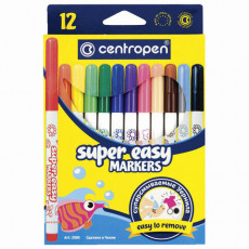 Фломастеры 12 ЦВЕТОВ CENTROPEN Super Easy, смываемые, вентилируемый колпачок, 2580/12KK, 7 2580 1285