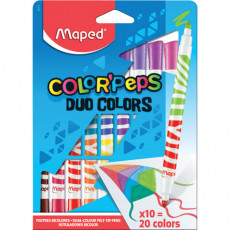 Фломастеры двусторонние MAPED (Франция) Color'peps Duo, 10 штук, 20 цветов, 4,7 мм, смываемые, 847010