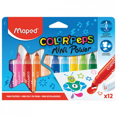 Фломастеры MAPED (Франция) Color'Peps Jumbo Mini 12 цветов, суперсмываемые, штампы, европодвес, 846612