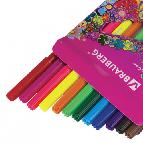 Фломастеры BRAUBERG Blooming flowers, 12 цветов, вентилируемый колпачок, картонная упаковка с фольгой, 150560